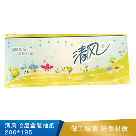 清风 2层盒装抽纸  A338SHDN  206*195   200抽 3盒一提，12提一箱