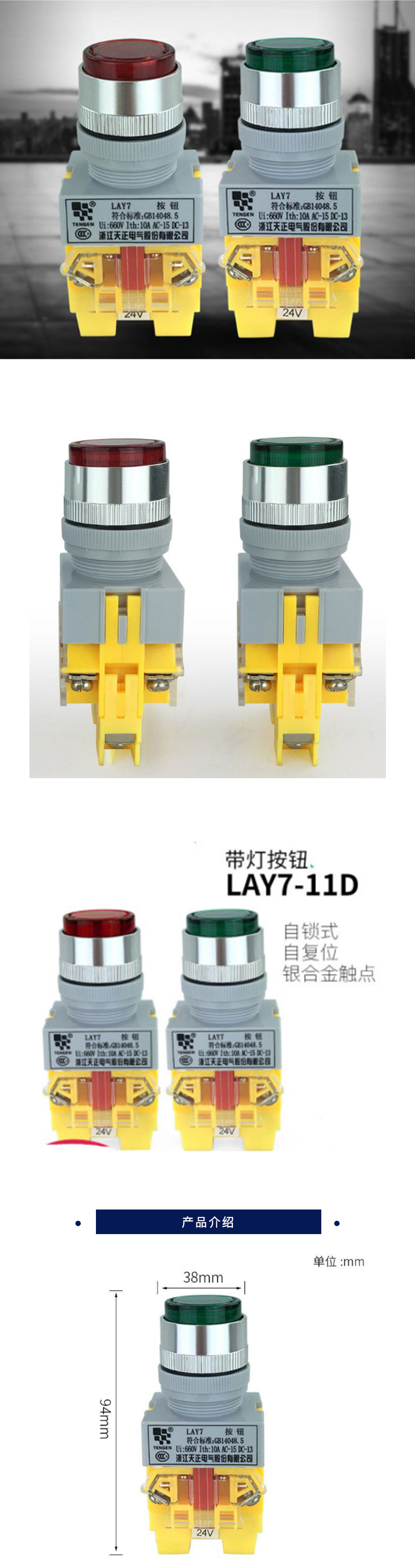 天正 带灯按钮 LAY7-11DN/220V  带灯